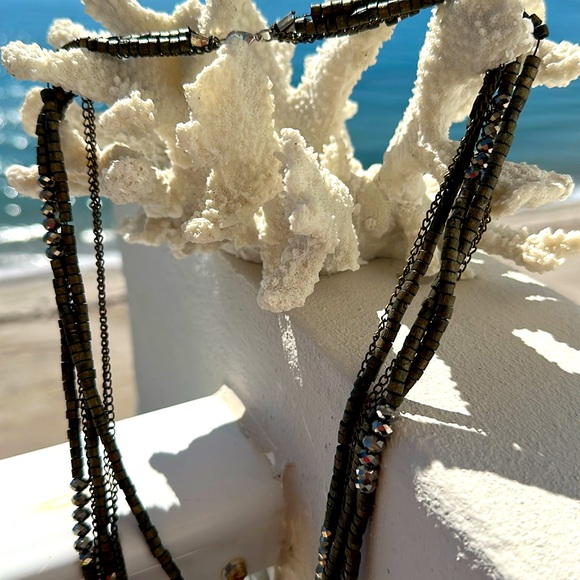 BOHEMIAN brown beaded like silver necklace - Picture 1 of 6